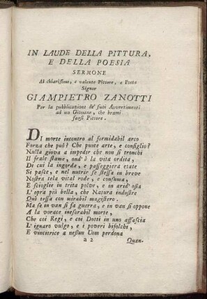 In Laude Della Pittura, E Della Poesia Sermone