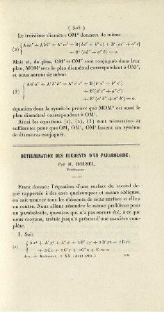 Détermination des éléments d'un paraboloide.