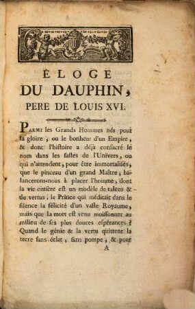Eloge de Mnsgr. Louis le Dauphin, pere de Louis XVI
