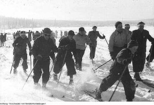 Erzgebirge. Wintersportmeisterschaften: Langlauf, Volkssport, im Erzgebirge im Beisein von Ministerpräsident Max Seydewitz, 1950