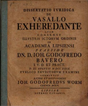 Diss. iur. de vasallo exheredante