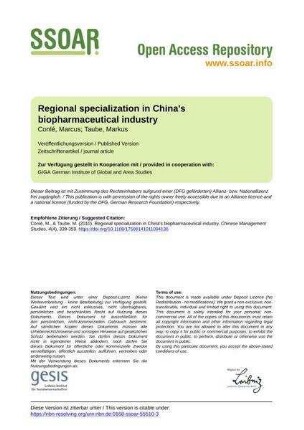 Regional specialization in China's biopharmaceutical industry