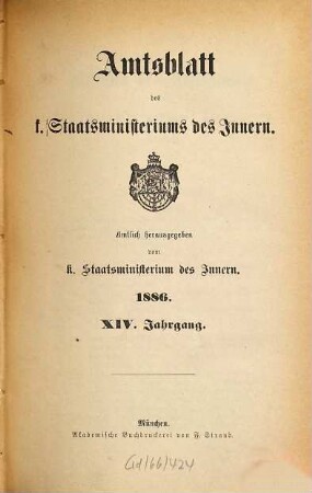 Amtsblatt des Königlichen Staatsministeriums des Innern. 14. 1886