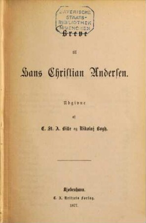 Breve til Hans Christian Andersen