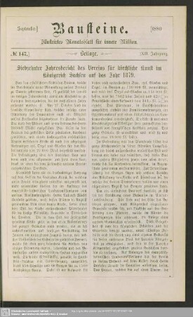 Siebzehnter Jahresbericht des Vereins für kirchliche Kunst im Königreich Sachsen auf das Jahr 1879