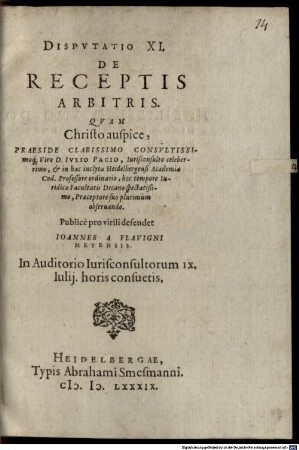 Disputatio XI. de receptis arbitris