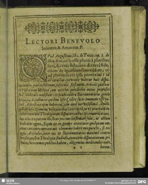 Lectori Benevolo Salutem & Amorem P.