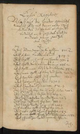 Erstes Register, Bloß auf die Lieder gerichtet ...