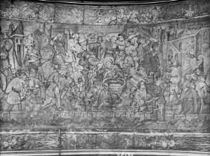 Atrechtscher Wandteppich, Detail Tafel 5: Gründung von Notre-Dame durch den heiligen Piatus