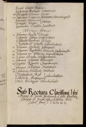 Sommerhalbjahr 1585. Rektorat Jakob Heerbrand