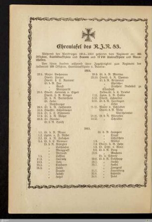 Ehrentafel des R.I.R. 83