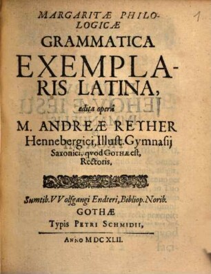 Margaritae Philologicae Grammatica Exemplaris Latina