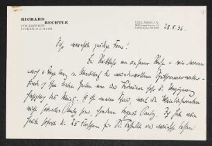 Brief von Richard Bechtle an Margarete Hauptmann