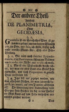 Der andere Theil, handelt De Planimetria, Oder Geodæsia.