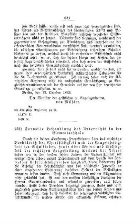 Formelle Behandlung des Unterrichts in der Elementarschule : [V. Elementarschulwesen]