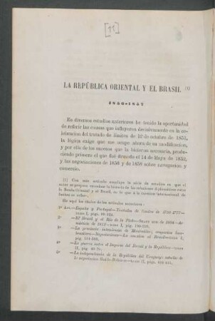 La República Oriental y El Brasil : 1856-1857