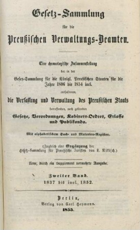 2.1837/52: Gesetz-Sammlung für die preußischen Verwaltungs-Beamten
