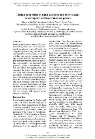 Timing properties of hand gestures and their lexical counterparts at turn transition places