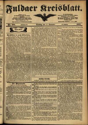 Erste Ausgabe vom Dienstag, den 17. November 1908.
