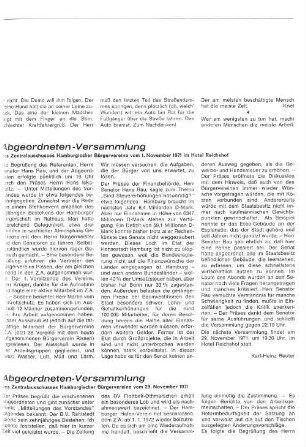Abgeordneten-Versammlung ...vom 1. November 1971 im Hotel Reichshof