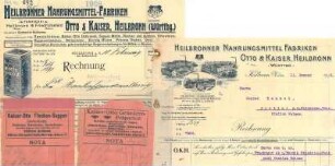 Rechnungen der Fa. Heilbronner Nahrungsmittel-Fabriken Otto & Kaiser, z.T. mit Firmenansicht