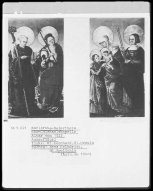 links: Hl. Leonhard, Hl. Ursula, rechts: Anna Selbdritt, Hl. Apollonia