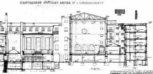 Stuttgart Hbf: Empfangsgebäude Kl.Schalterhalle-Hotel Längsschnitt