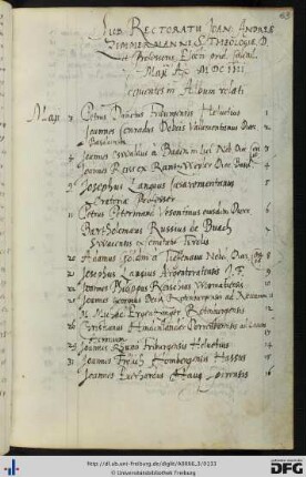 [fol. 63] Rektorat Johannes Andreas Zimmermann 1604
