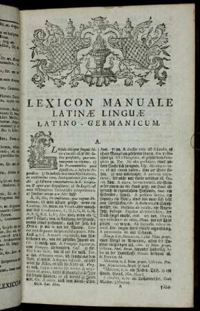 Lexicon Manuale Latinæ Linguæ Latino-Germanicum.