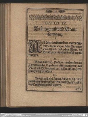 Caput IV. Bräutigamb und Brautkirchgang