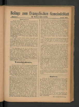 Beilage zum Evangelischen Gemeindeblatt für Deutsch-Südwestafrika für Deutsch-Südwestafrika. Nummer 1. Januar 1913