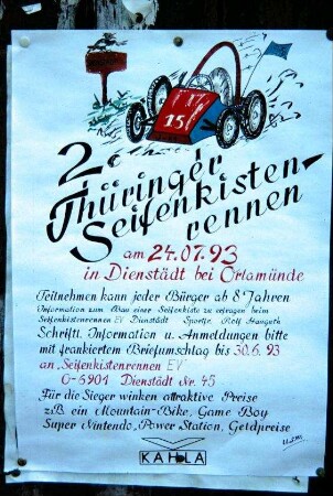 Ankündigungsplakat für Seifenkistenrennen