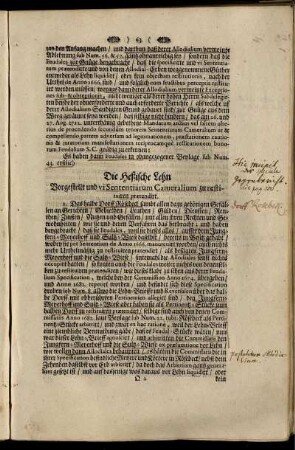 Die Heßische Lehn Vorgestellt und vi Sententiarum Cameralium zu restituiren prætendirt