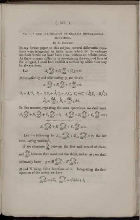 VI. On the integration of certain differential equations.