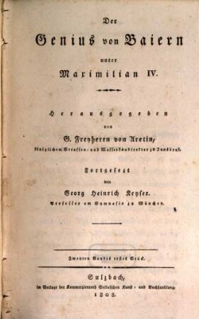 Der Genius von Baiern unter Maximilian IV. 2,1, 2. 1808, H. 1
