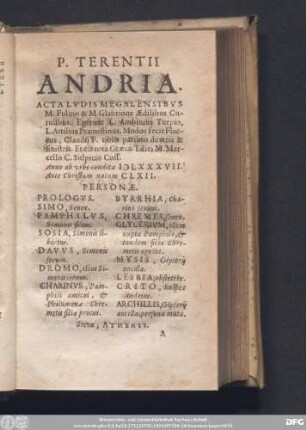 P. Terentii Andria. [...] Personae.