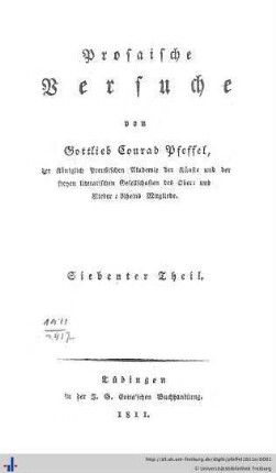 Siebenter Theil: Prosaische Versuche