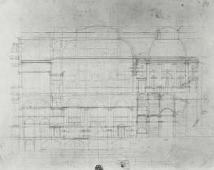 Hamburg, Entwurf für die Kunsthalle: Schnitt durch den Mittelbau
