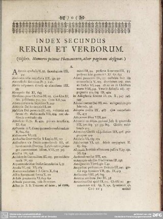 Index Secundus Rerum Et Verborum
