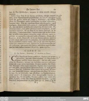 Caput II. De Dei Unitate, Nominibus, & Attributis in Genere.