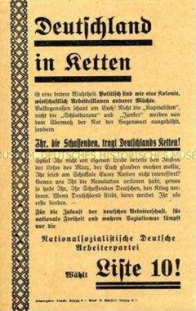Propagandaflugblatt der NSDAP zur Reichstagswahl 1928