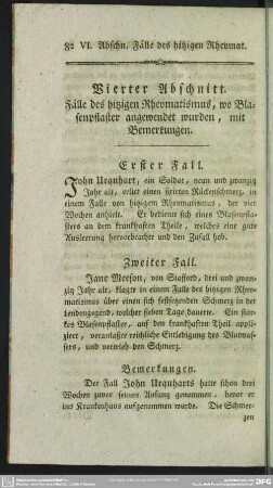 Vierter Abschnitt. Fälle des hitzigen Rheumatismus, wo Blasenpflaster angewendet wurden
