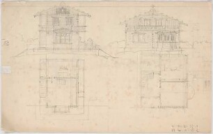 Thiersch, August ; München - Nymphenburg, Zuccalistr. 11 - 13; Doppelhaus Parseval - Wolff - Grundrisse, Ansichten