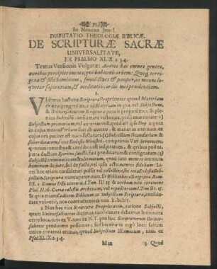 Disputatio Theologiae Biblicae, De Scripturae Sacrae Universalitate