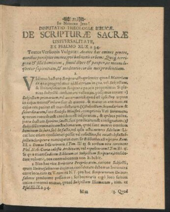 Disputatio Theologiae Biblicae, De Scripturae Sacrae Universalitate