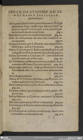 Index Orationum Ad Genus Causae Judiciale pertinentium
