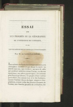 Essai sur les Progrès de la Géographie de l'Intérieur de l'Afrique