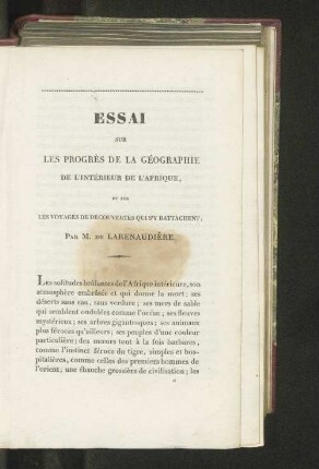 Essai sur les Progrès de la Géographie de l'Intérieur de l'Afrique