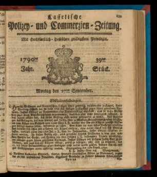 39tes Stueck, Montag den 27ten September. 1790