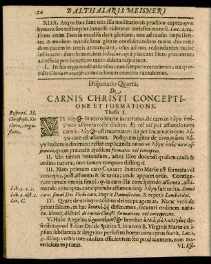 Disputatio Quarta. De Carnis Christi Conceptione Et Formatione.